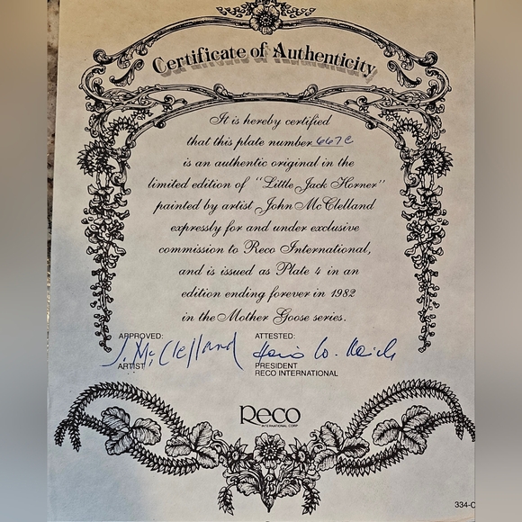 Reco John McClelland - Mother Goose Series Plate - "Little Jack Horner" Numbered - Picture 4 of 7